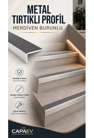 Tırtıklı Alüminyum Merdiven Burun Profili | Kaydırmaz Basamak Koruma Profili